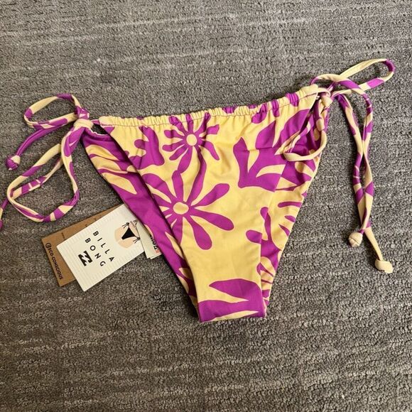 Billabong Yellow Purple Deep Sea Daisy Reversible Bells Skimpy Bikini Bottom S N - Picture 1 of 12